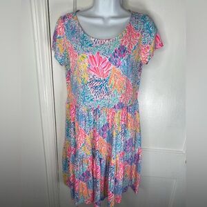 LILY Pulitzer Colorful Floral Shell Short Sleeve Dress with Pockets